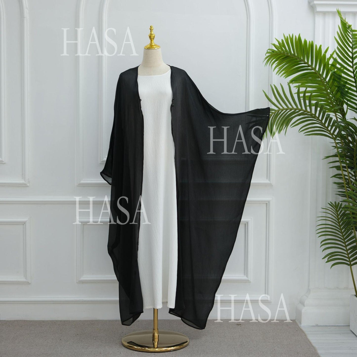 LUMAYA6534 Elegant Island Wrinkle Texture Solid Color Cardigan Robe