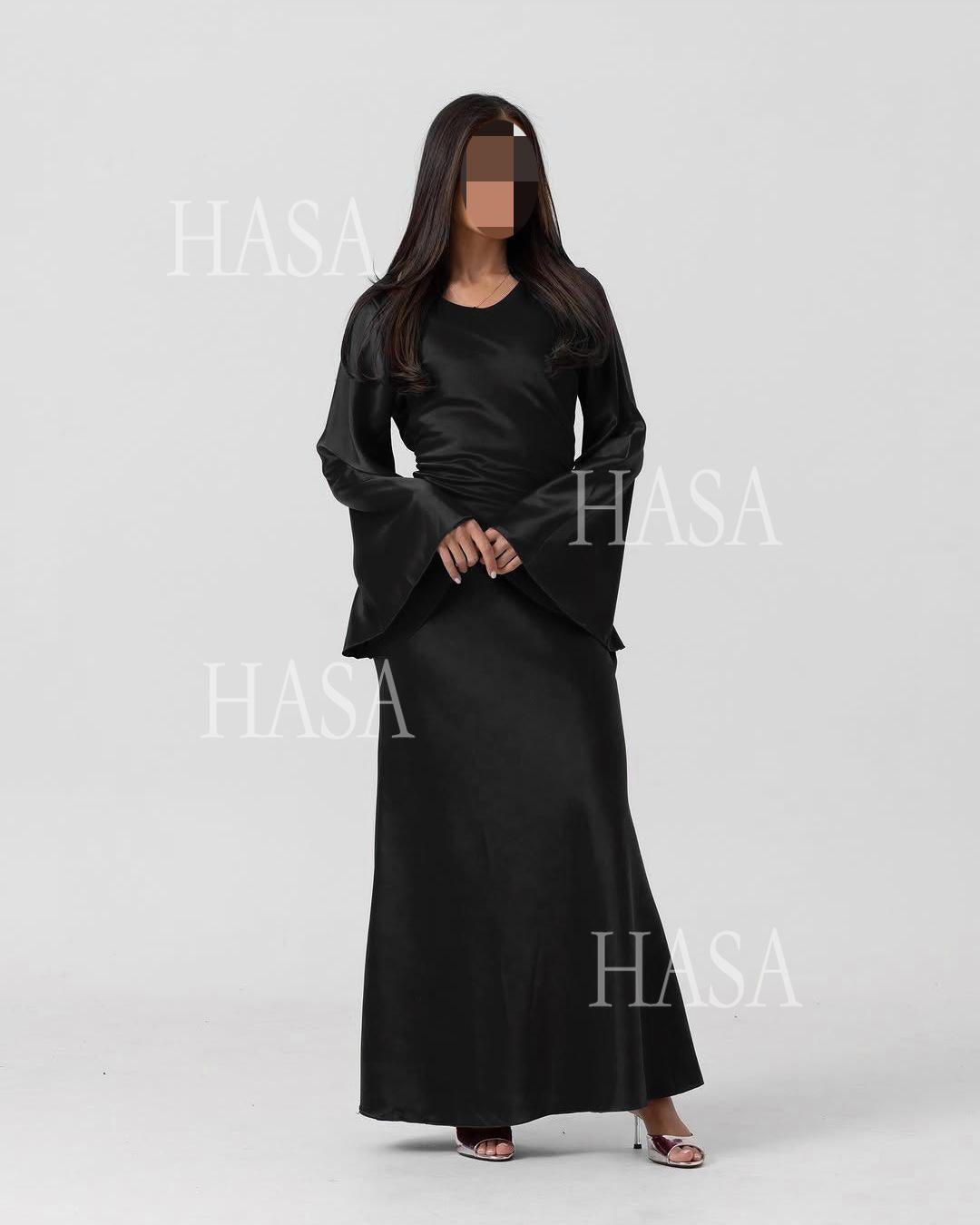 LUMAYA6491 Elegant Bell Sleeve Maxi Dress