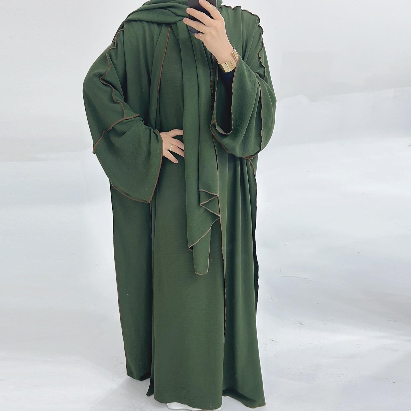 LUMAYA LM1182 3pcs Set Crepe Inner Dress and Cardigan and Hijab