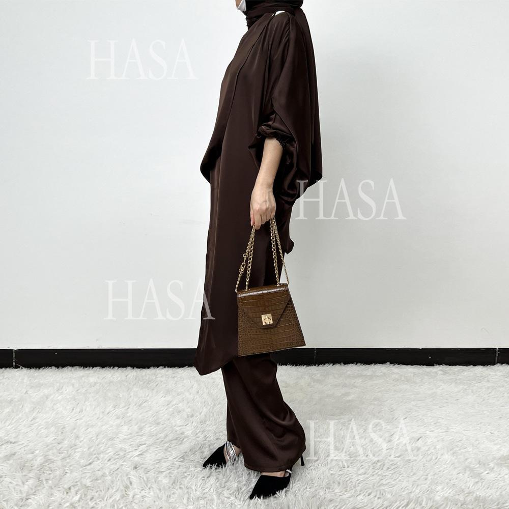 LUMAYA5857 High-end Bright Satin Two-piece Suit (headscarf Not Included), Irregular Design Shows Fashionable Style