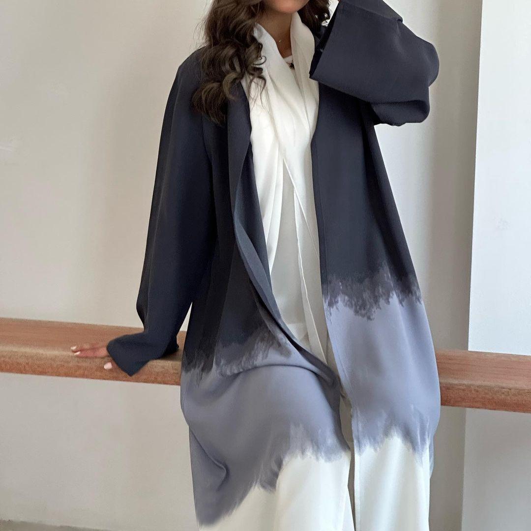LUMAYA LM1096 Muslim Tie-dyed Cloak Cardigan Dress Abaya