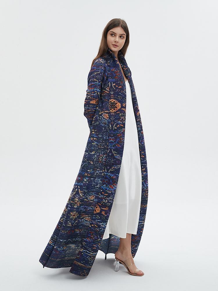 LUMAYA6717 Midnight Tapestry  Blue Printed Abaya with Artistic Motifs