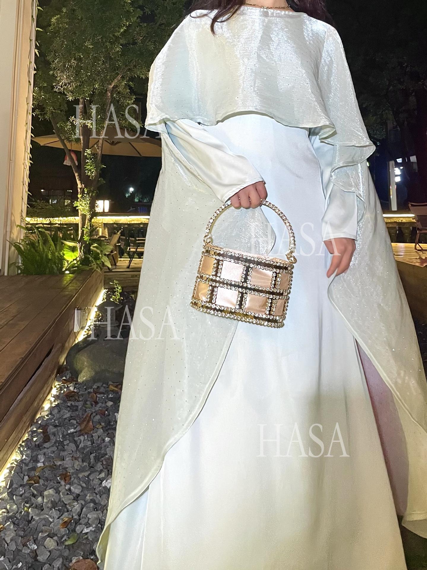 LUMAYA6477 Shiny robe two-piece set with rhinestone sLUMAYAwl decoration