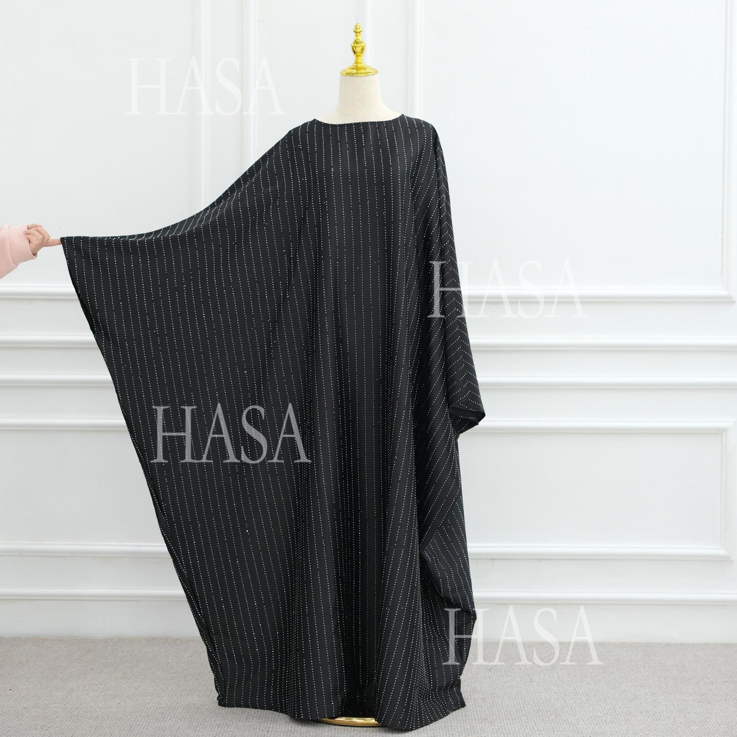 LUMAYA6483 Drape Rhinestone Gown with Simple Wide Sleeves