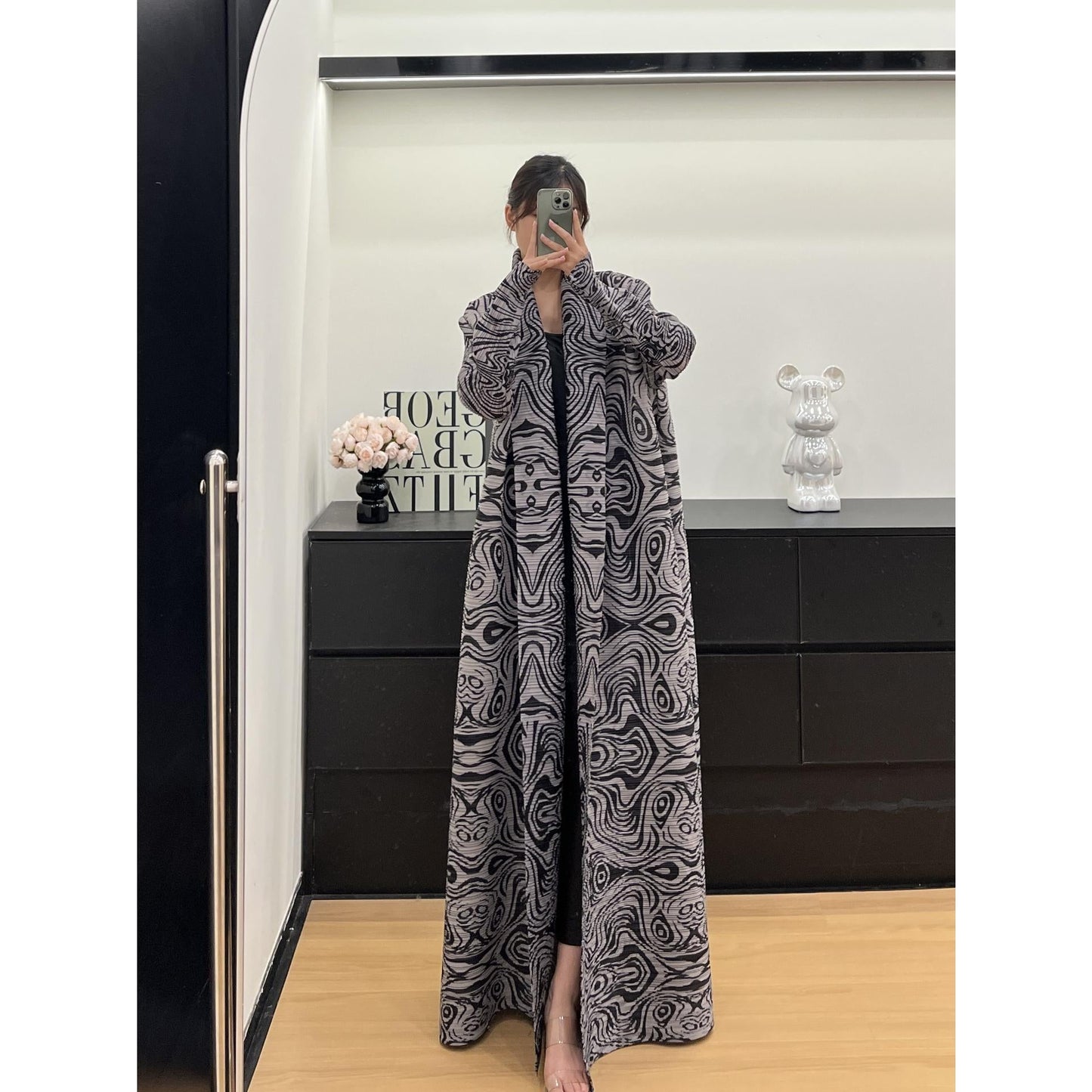 LUMAYA6723 Monochrome Swirl | Black & Grey Abstract Printed Abaya