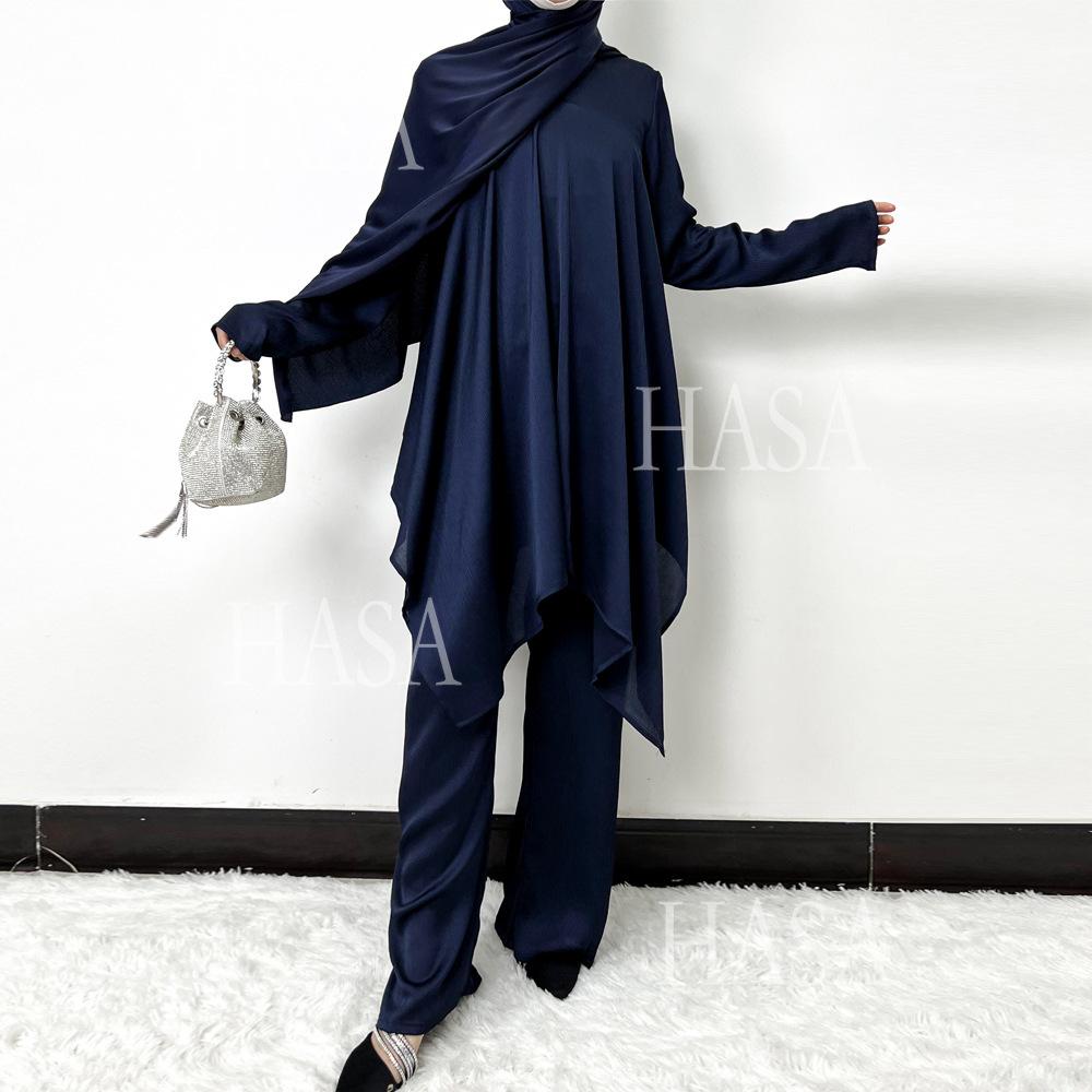LUMAYA5854 High-end crepe linen two-piece robe, irregular design shows fashion(Headband not included)