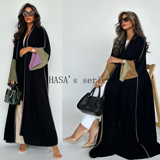 LUMAYA5089 Color-blocked Patchwork Long-sleeved Dress, A Stylish and Elegant Long Design.