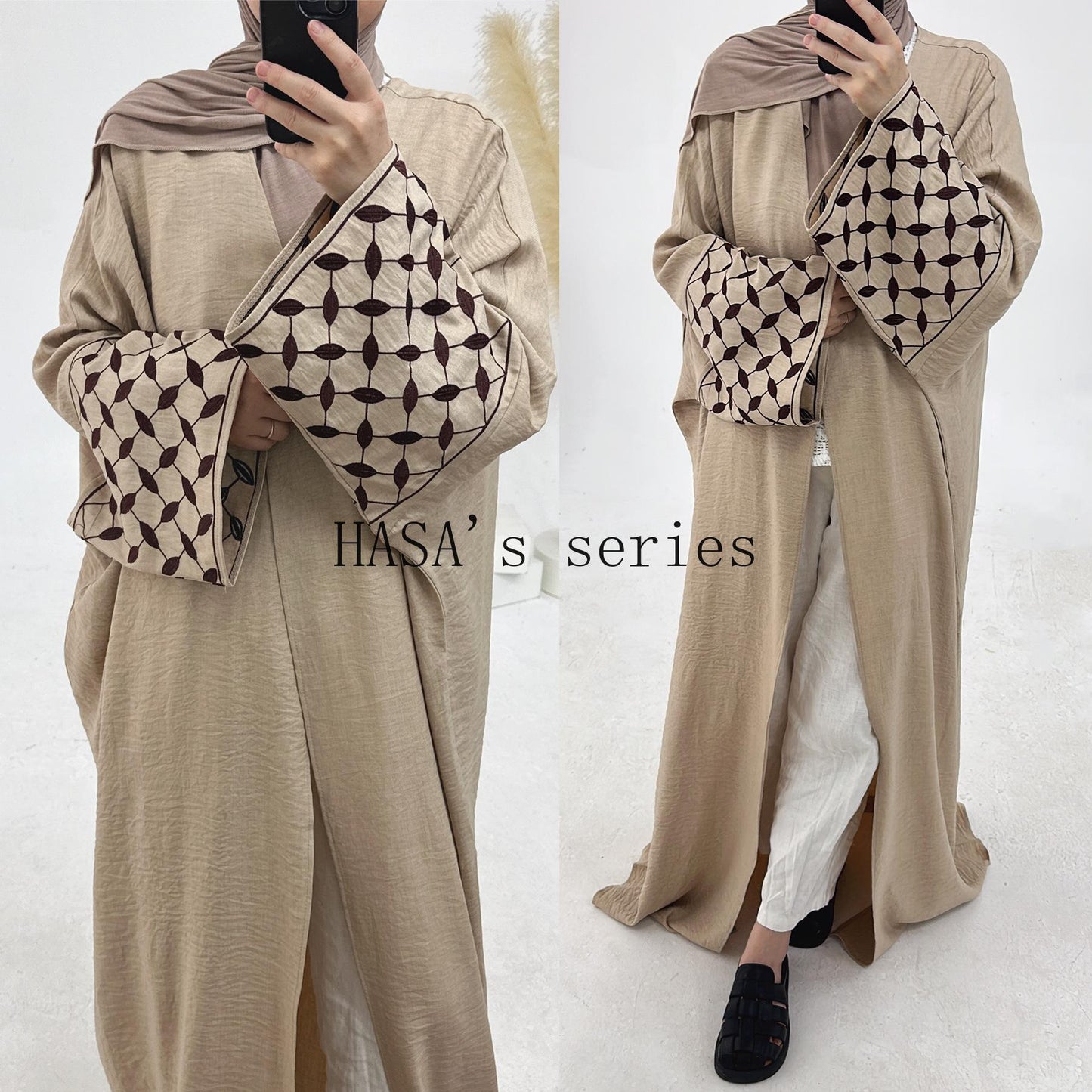 LUMAYA4840 Elegant long robe with geometric embroidery, a simple and traditional style dress.