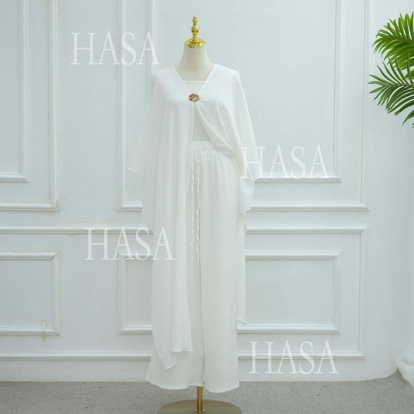 LUMAYA6486 Simple Cardigan with Wide-leg Pants, Solid Color Daily Two-piece Suit