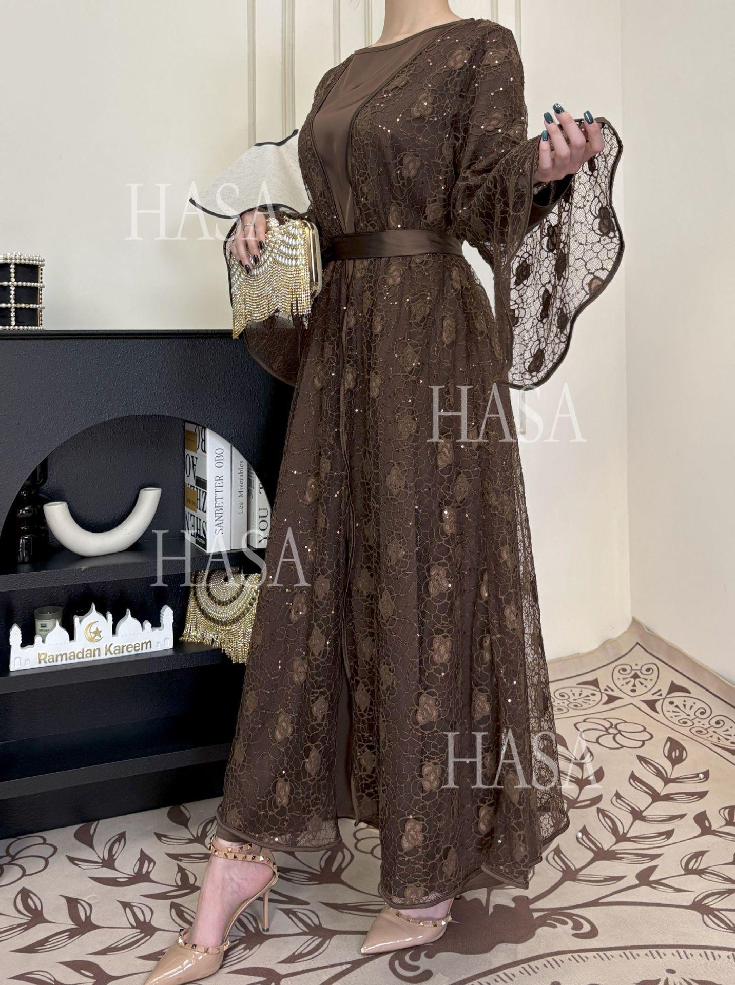 LUMAYA6482 Soft Lace Maxi Dress Set, Simple Loose Design