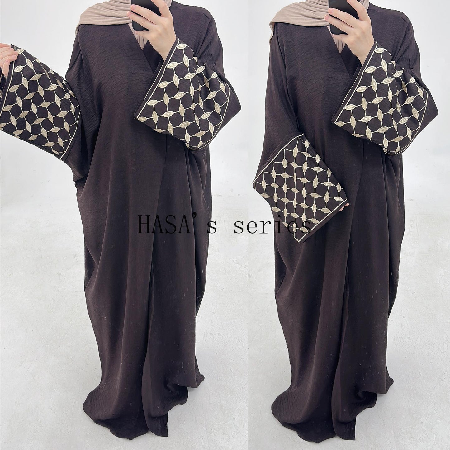 LUMAYA4840 Elegant long robe with geometric embroidery, a simple and traditional style dress.