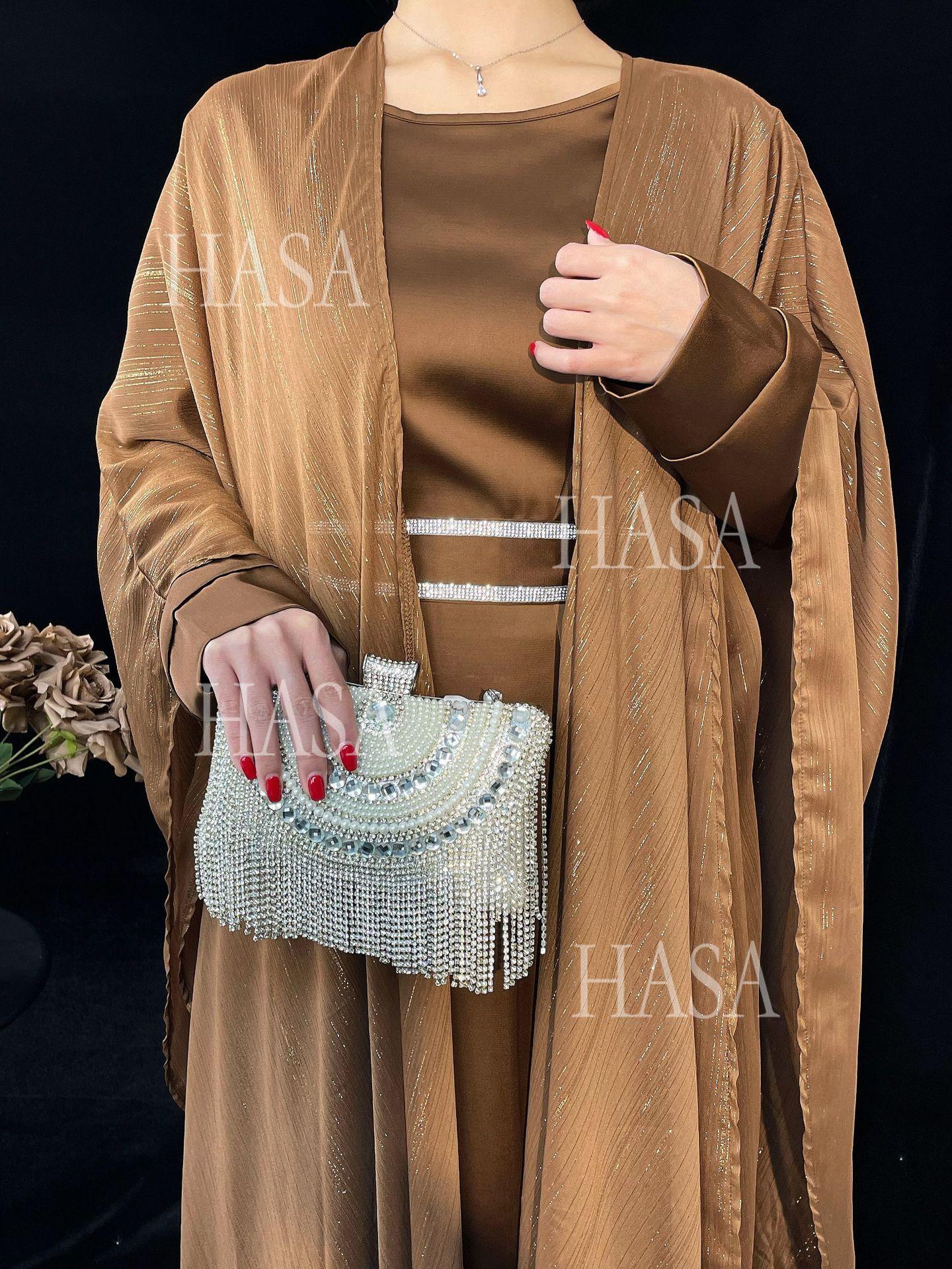 LM6571 Gold embellished long Abaya skirt set