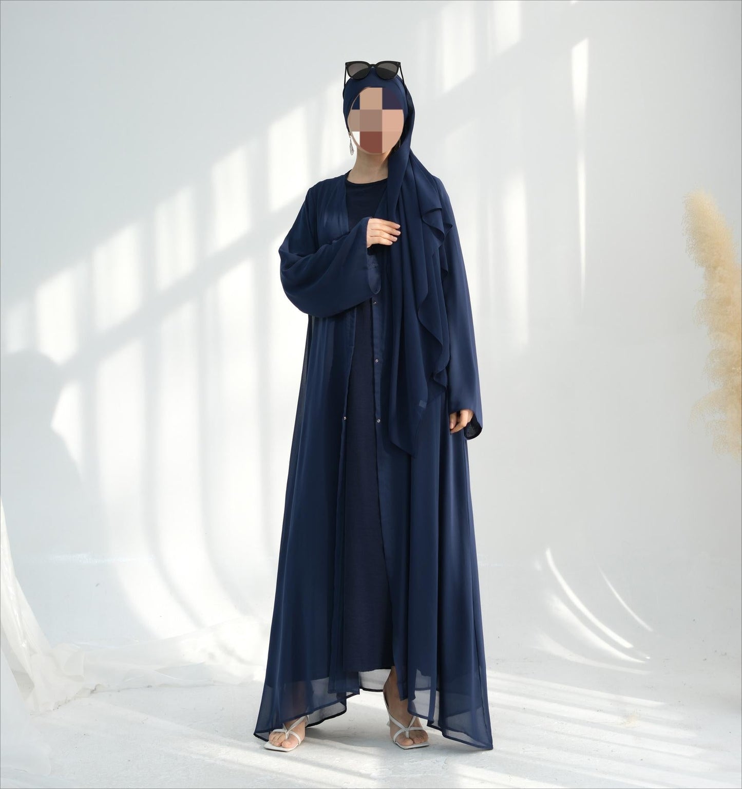 LUMAYA6513 Double-layered sleeve chiffon cardigan two-piece robe abaya (headscarf not included)