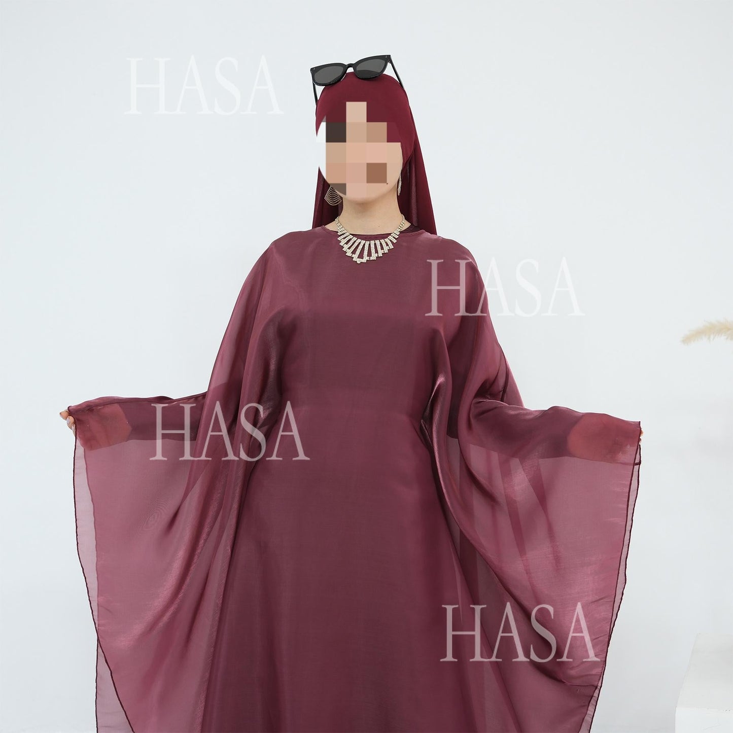 LUMAYA6524 Elegant two-piece solid-color robe and dress with optional headscarf