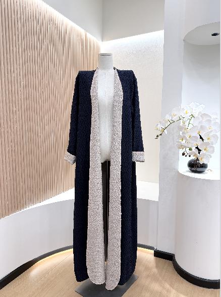 LUMAYA6703 Modern Minimalism Textured Grey Abaya with Pink Accents