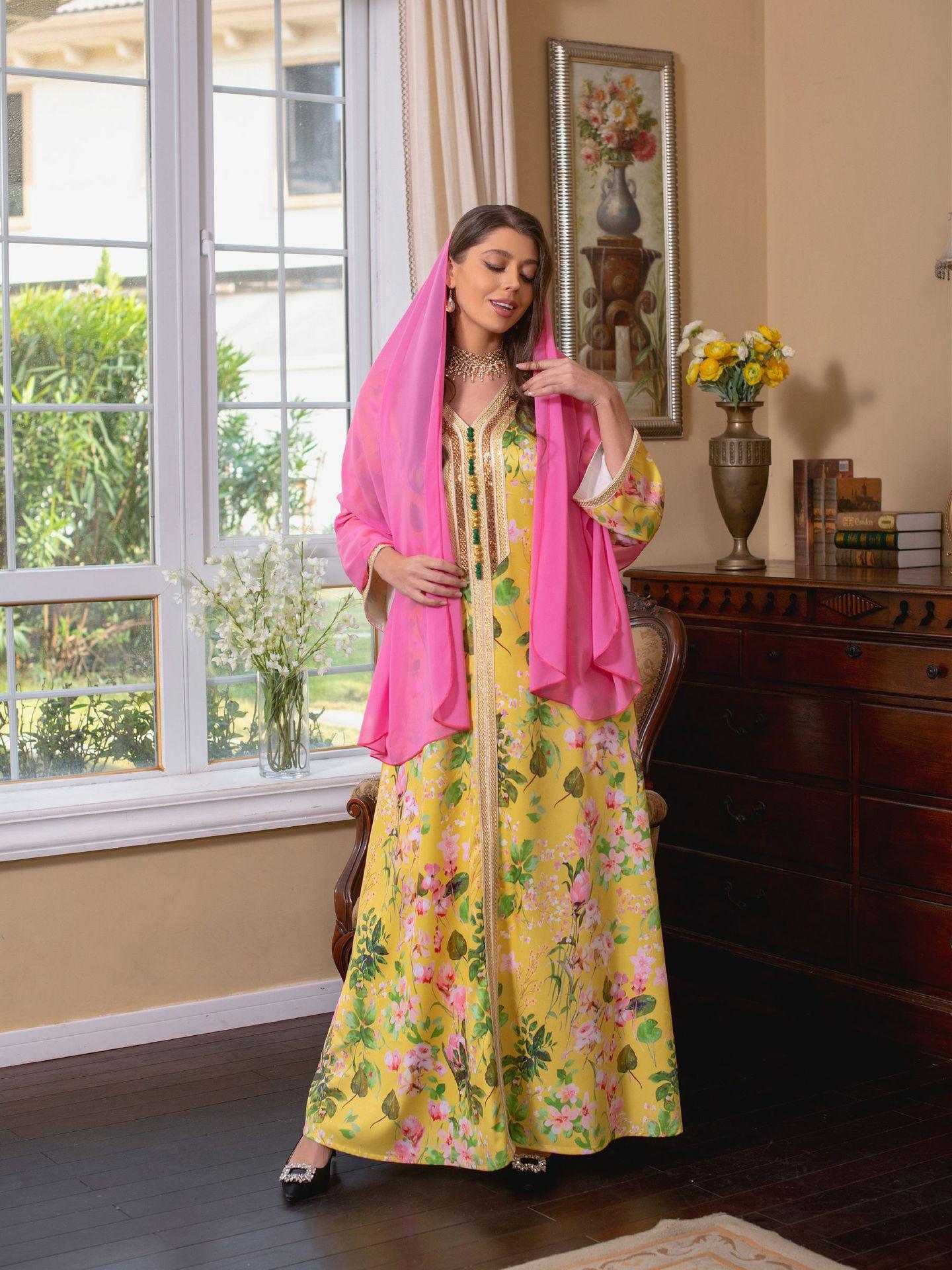 LUMAYA LUMAYA1075 Abaya Robe New Printed Rhinestone Dress