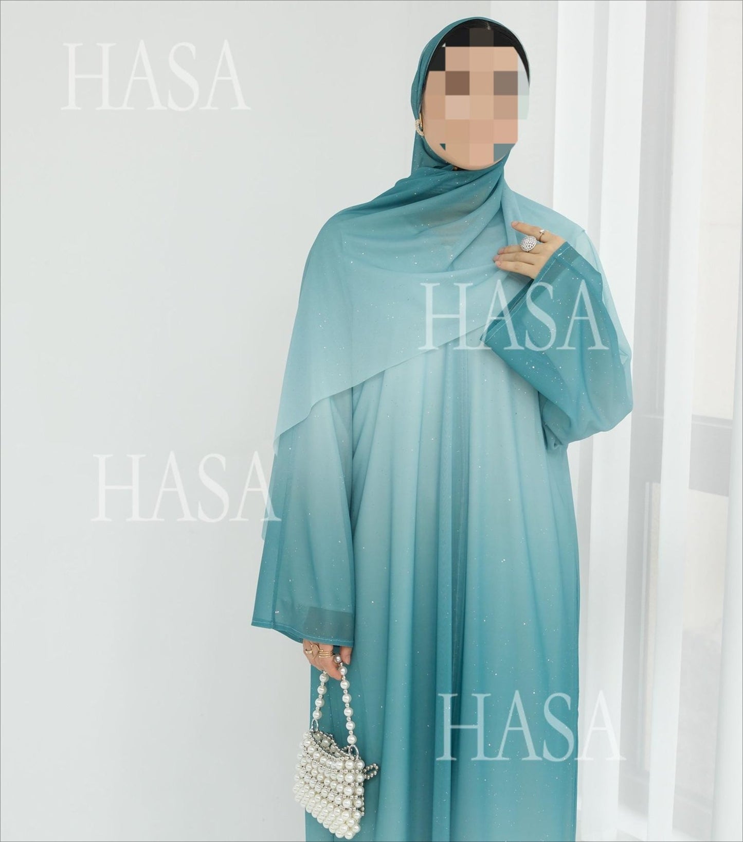 LM6617 Gradient Color Long Cardigan Two-Piece Set (Including Headscarf)