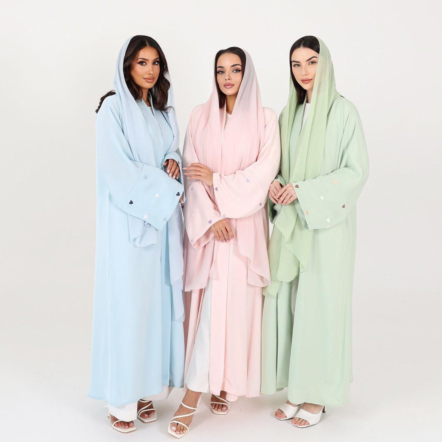 LM1502 Macaroon Color Summer Thin Sleeve Heart Embroidered Robe Cardigan