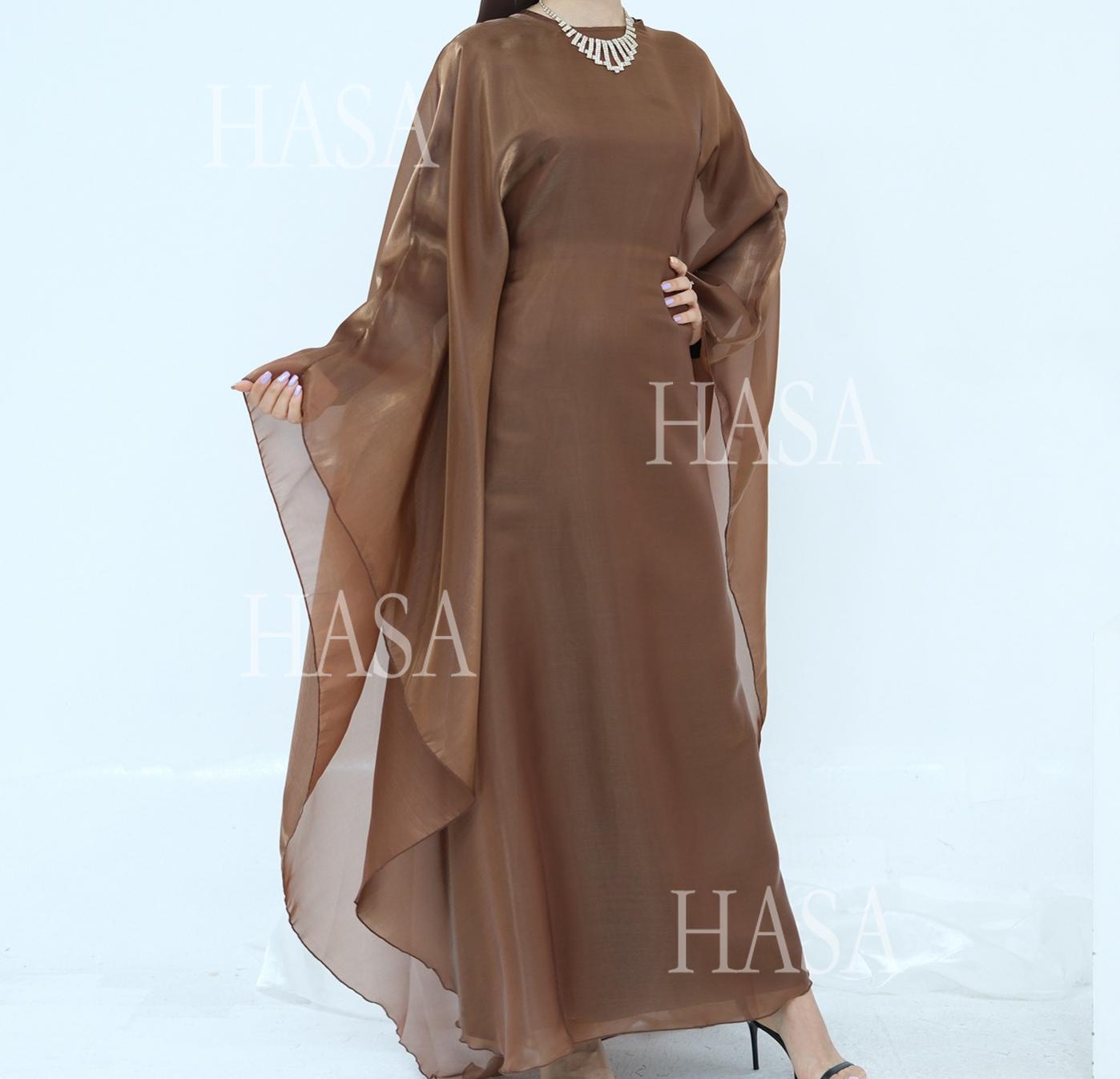 LUMAYA6524 Elegant two-piece solid-color robe and dress with optional headscarf