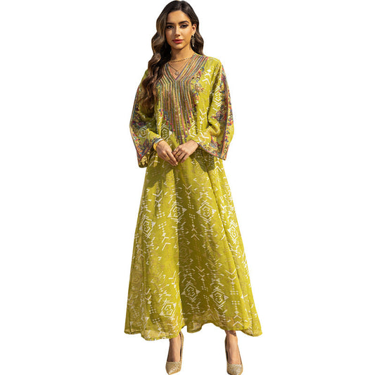 LM6658 Appliqué Patchwork Robe Dress: Lightweight Mesh Combined with Delicate Patterns