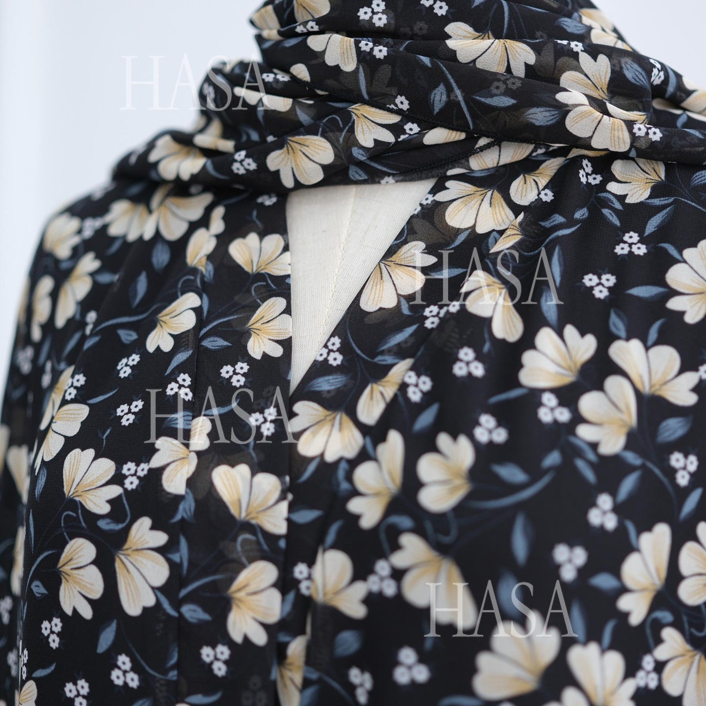 LUMAYA6515 Summer Printed Chiffon Jacket and Headscarf Two-Piece Set