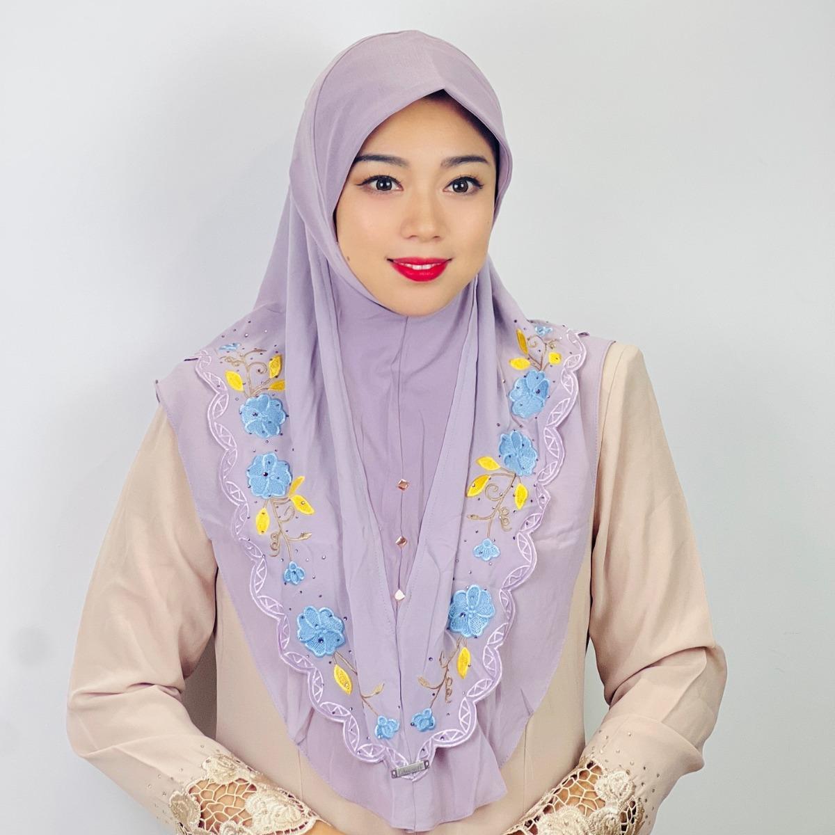 LUMAYA LM1105 Double Layered Floral Embroidered Lace Headscarf for Women