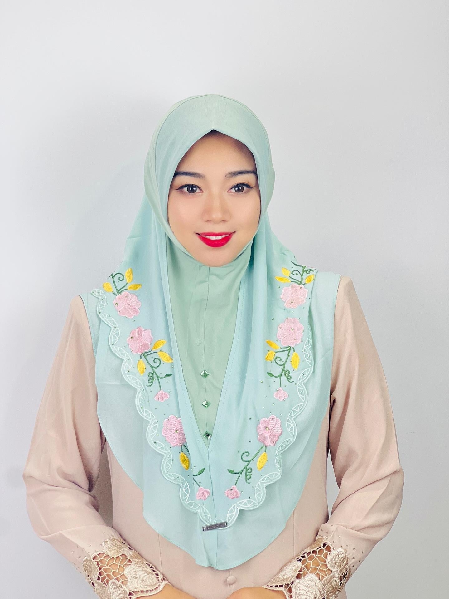 LUMAYA LM1105 Double Layered Floral Embroidered Lace Headscarf for Women