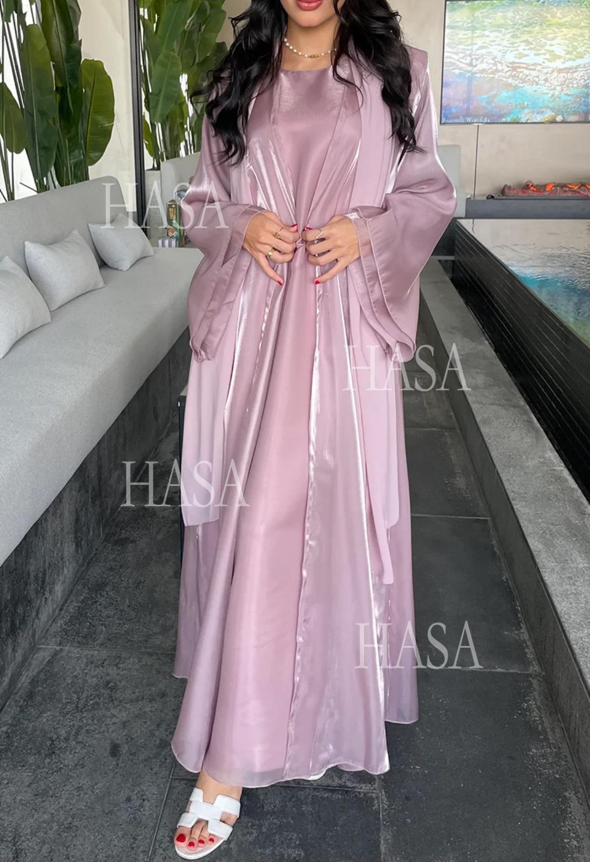 LM6579 Women's Purple Organza Two-Piece Robe (Long Skirt + Jacket)