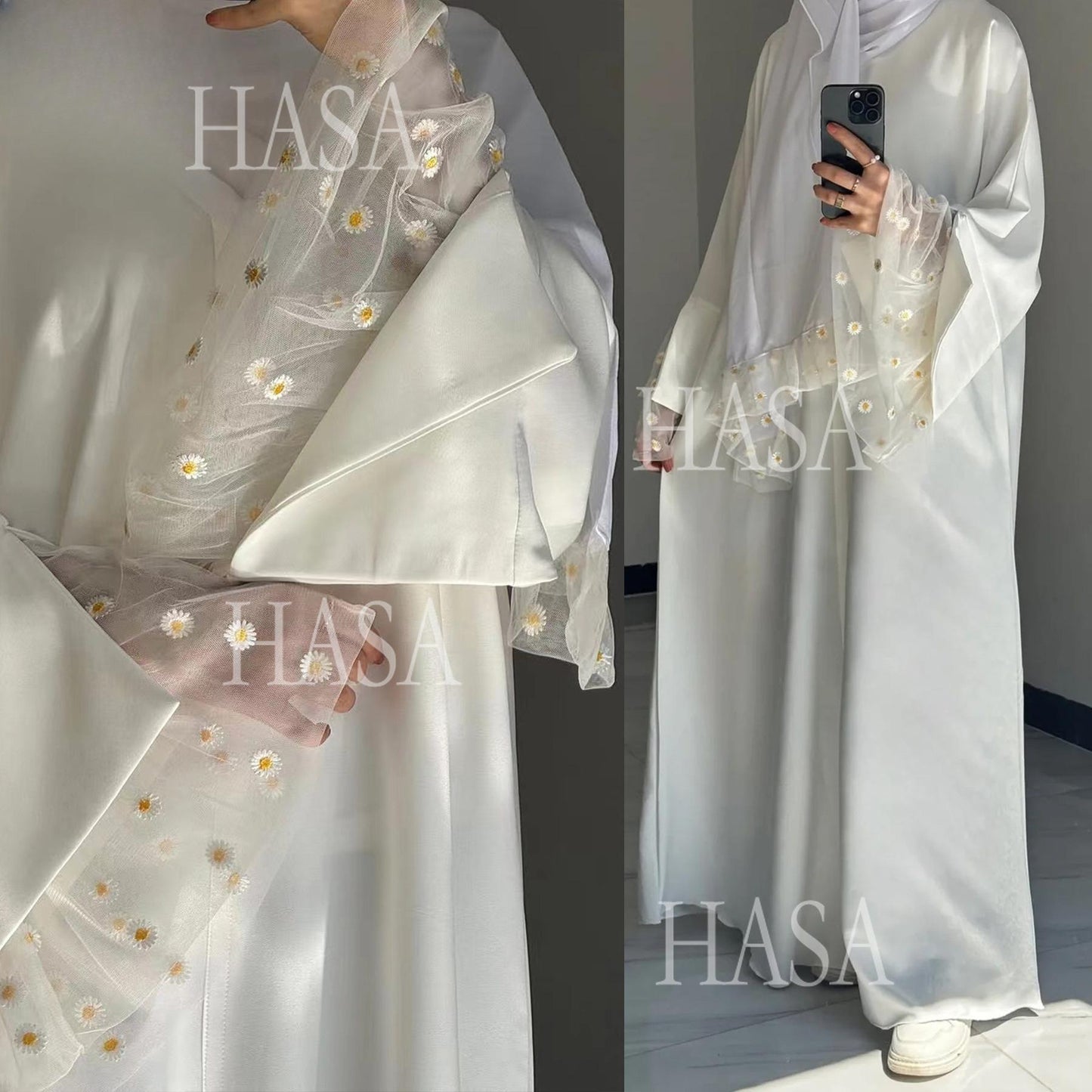 LUMAYA6564 Lace Daisy Embellished Long Dress Robe