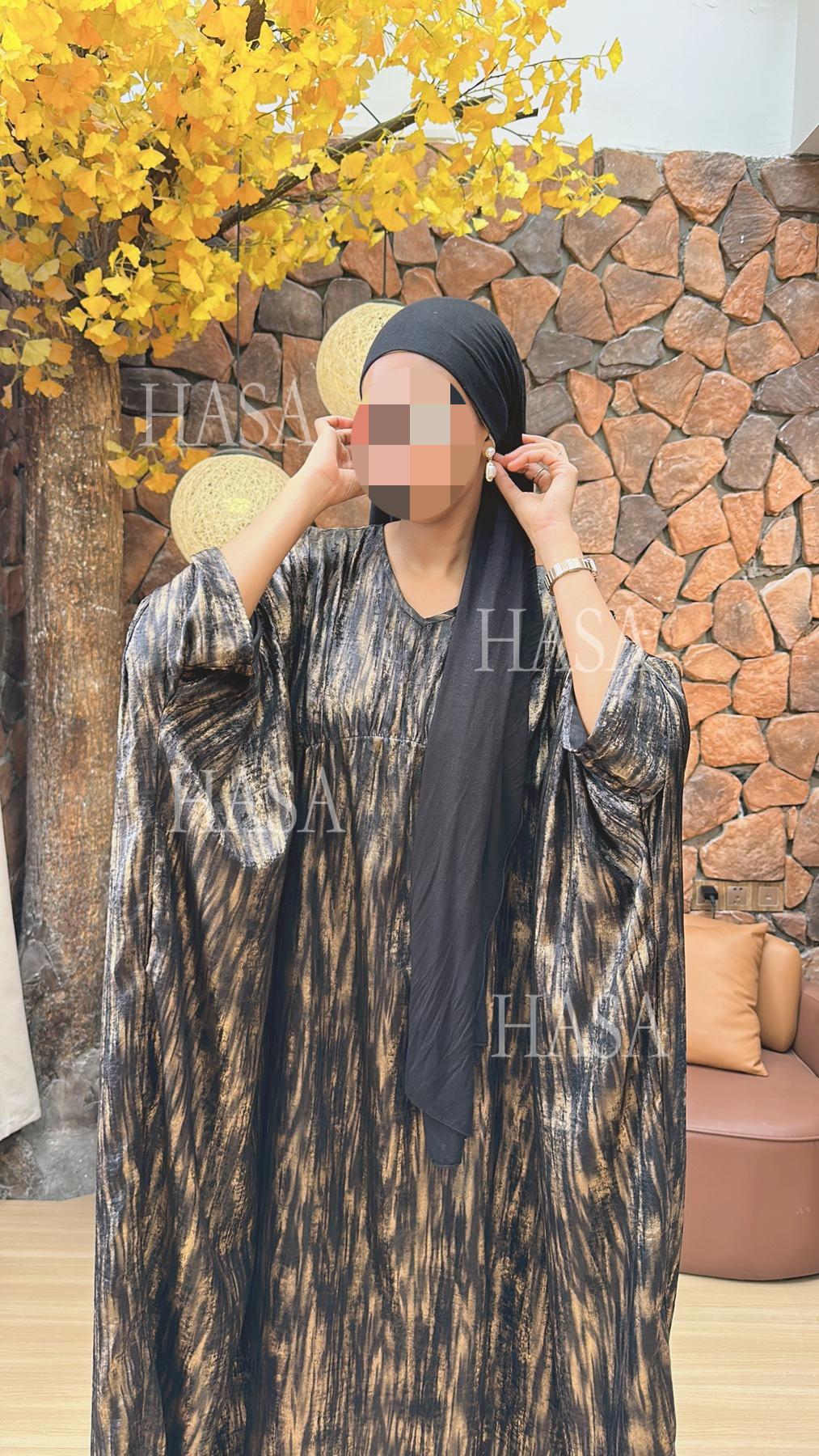 LUMAYA6566 Long-sleeved Printed Batwing Sleeve Loose Dress