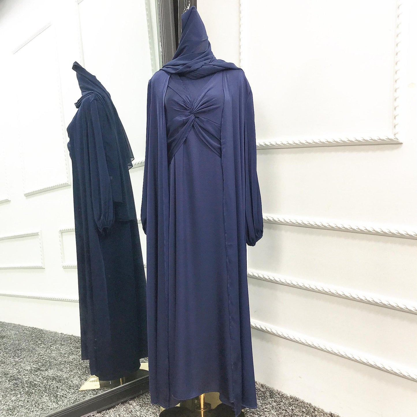 LUMAYA10061 Fashion solid colour two-piece dress cardigan set Abaya