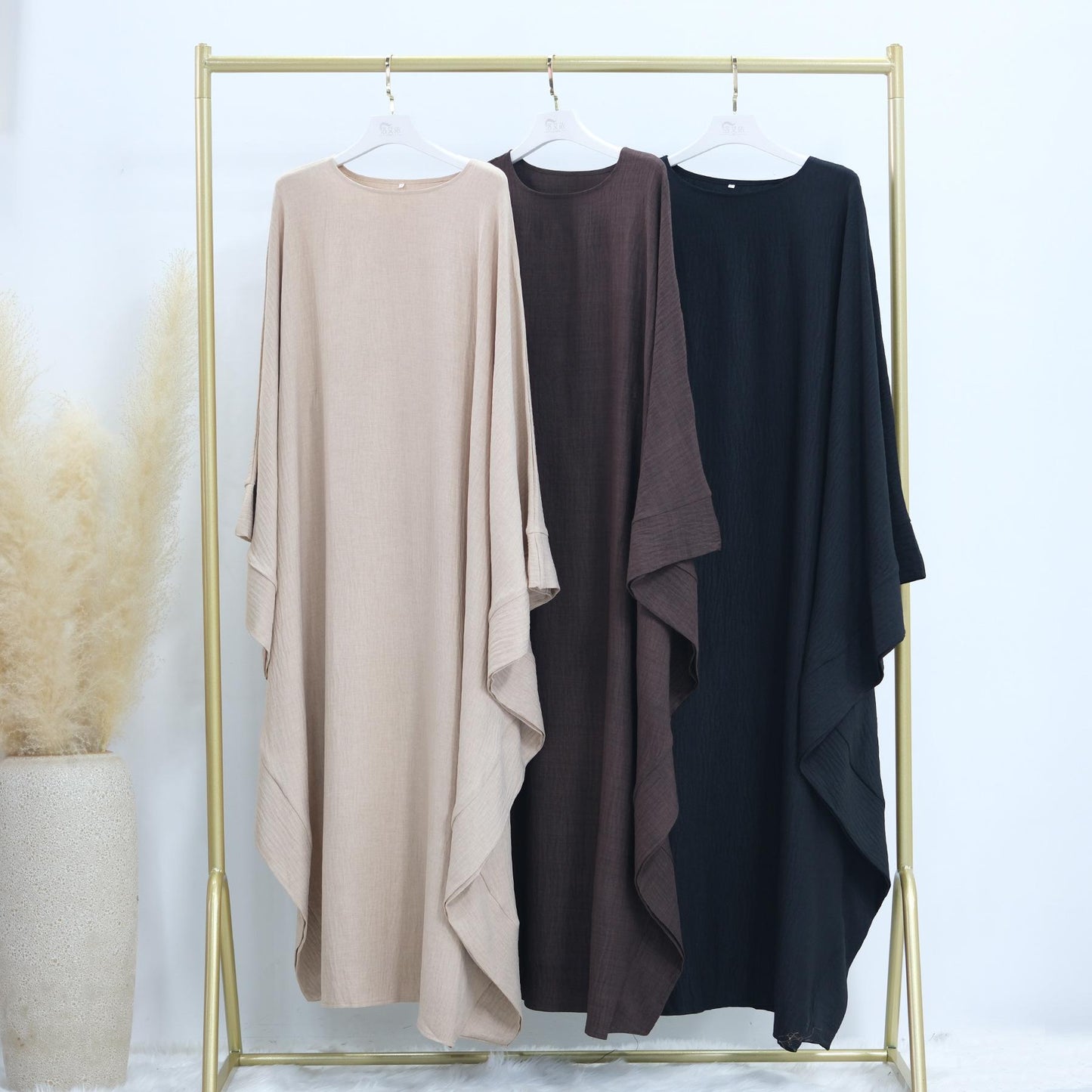 LUMAYA LM1177 Waist Raging Bat Sleeves Dress Crepe Kaftan with Built-in Belt