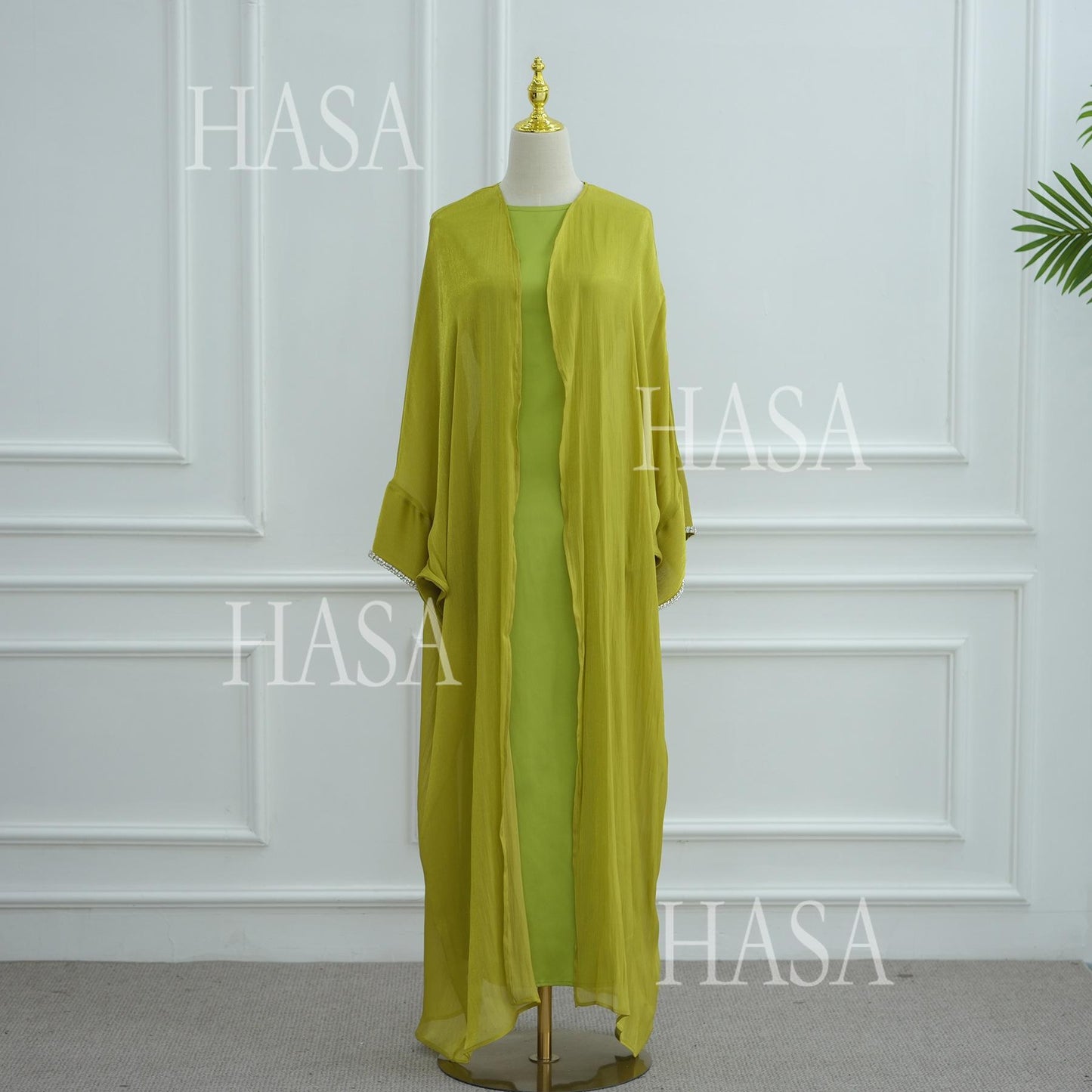 LUMAYA6553  Two-Piece Solid Abaya with Beaded Details and Matching Scarf Option