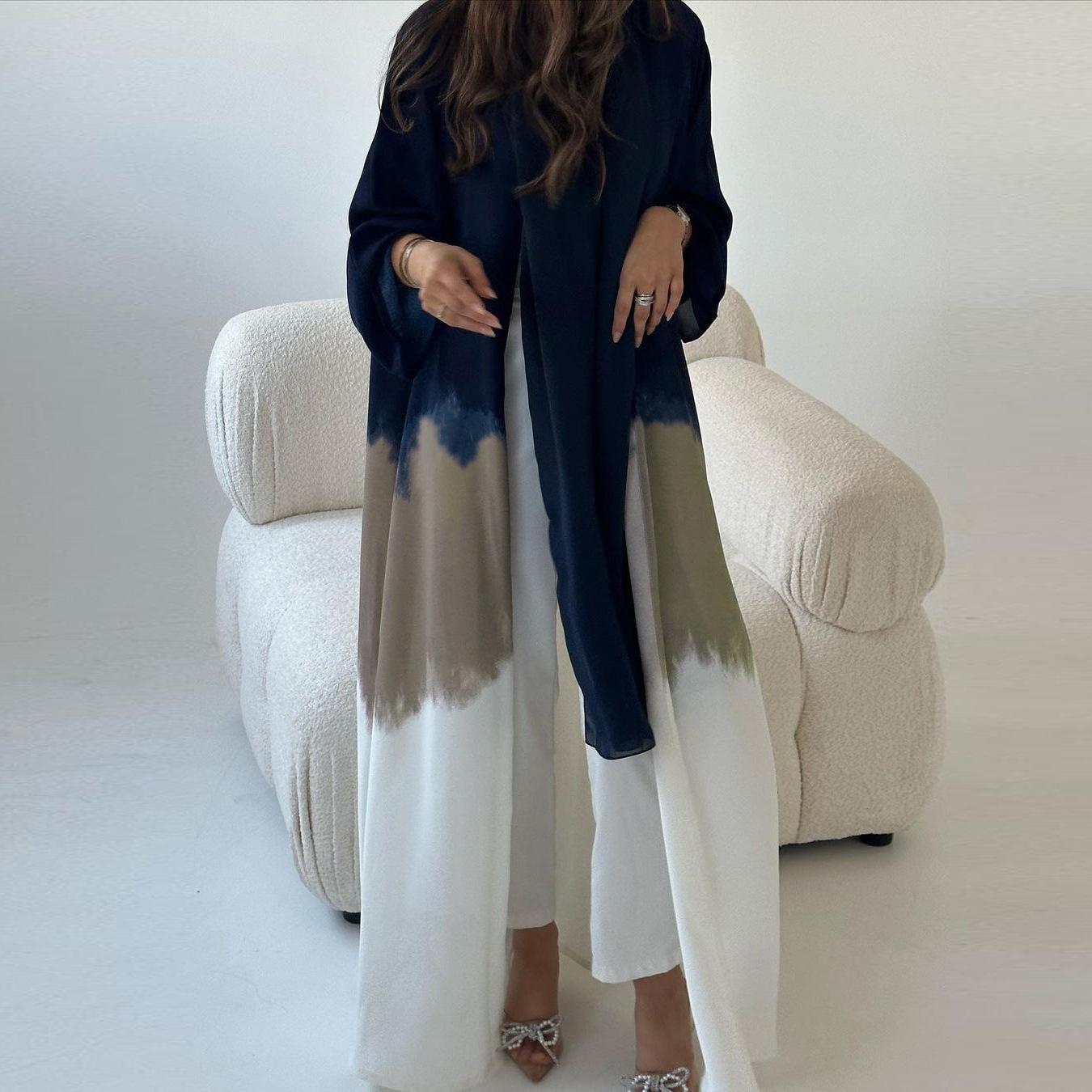 LUMAYA LM1096 Muslim Tie-dyed Cloak Cardigan Dress Abaya