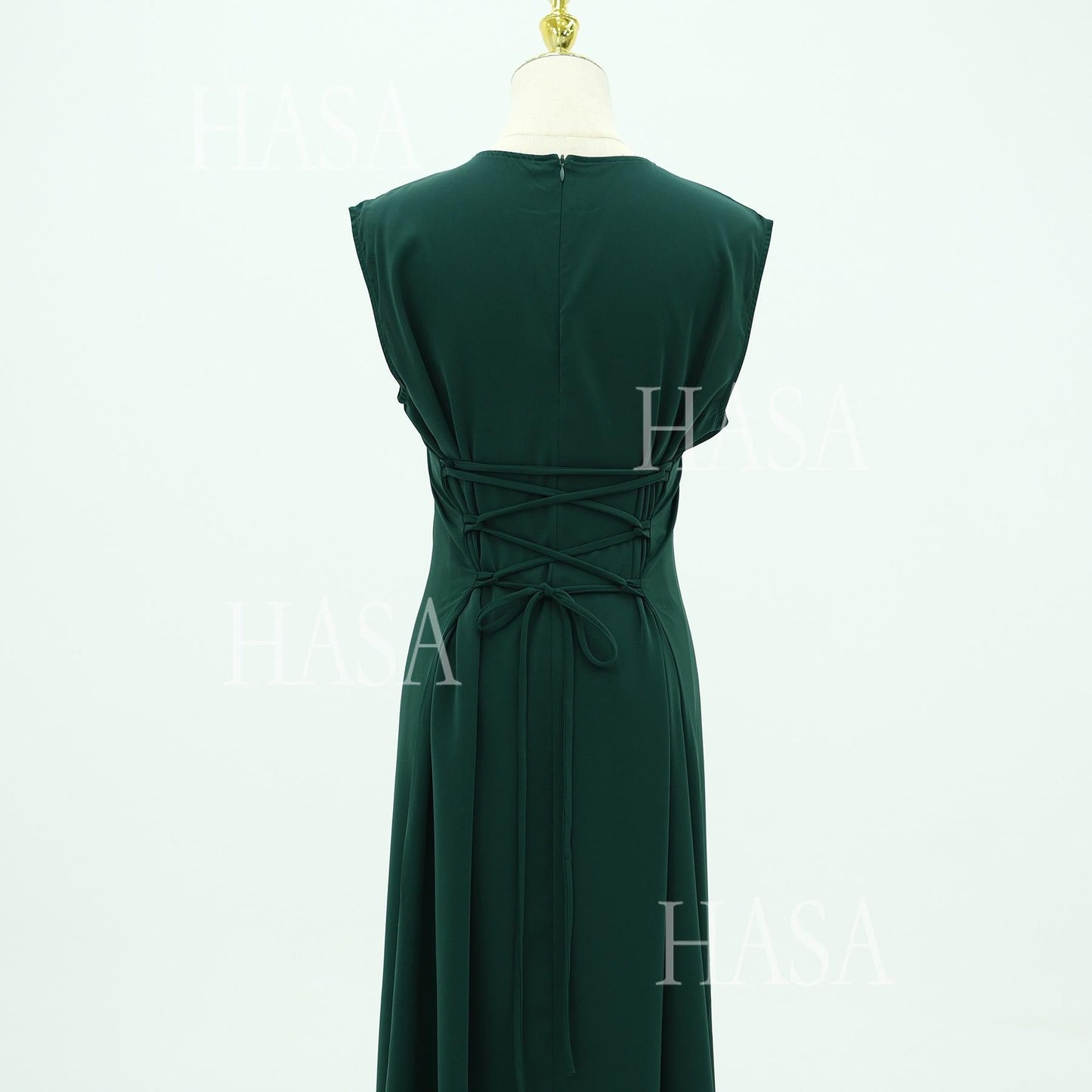 LUMAYA6470 Sleeveless Long Dress with Adjustable Back Lacing