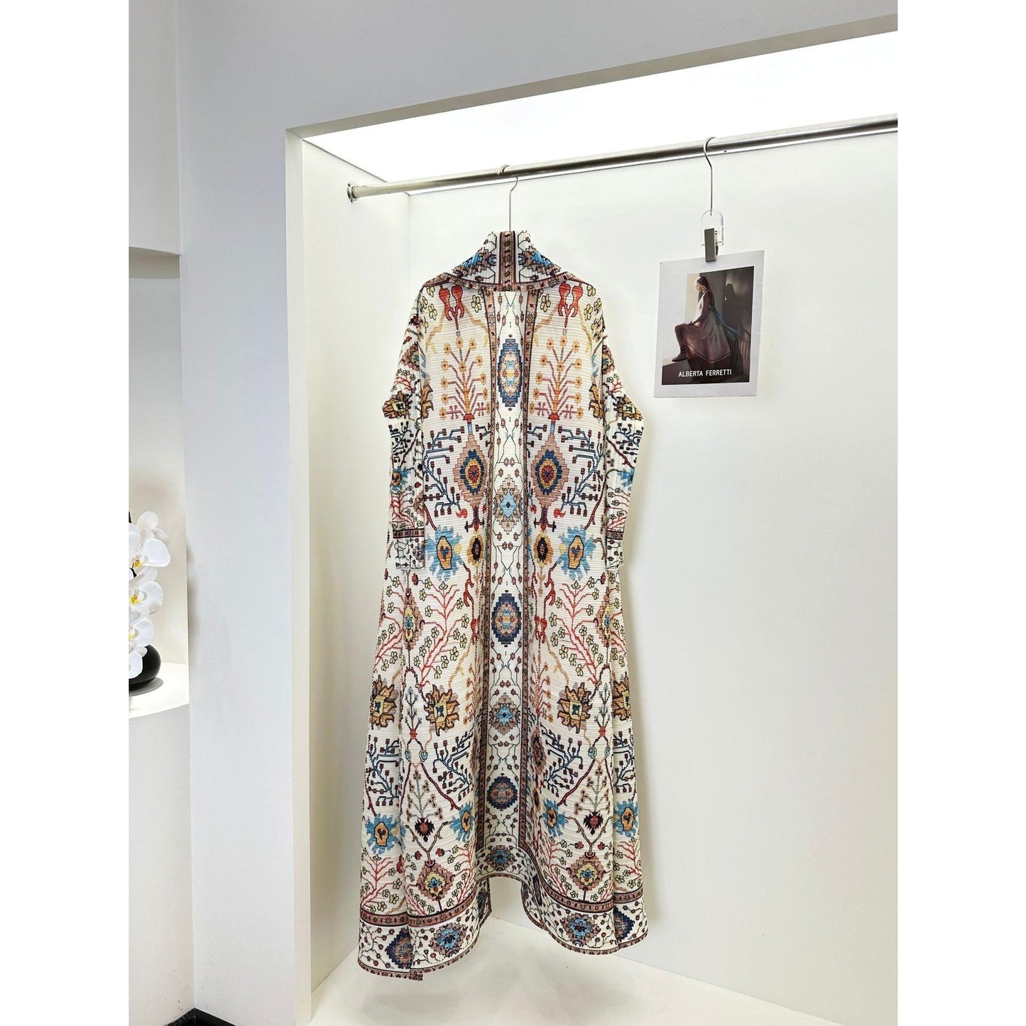 LUMAYA6720  White Abaya with Vibrant Multicolor Prints