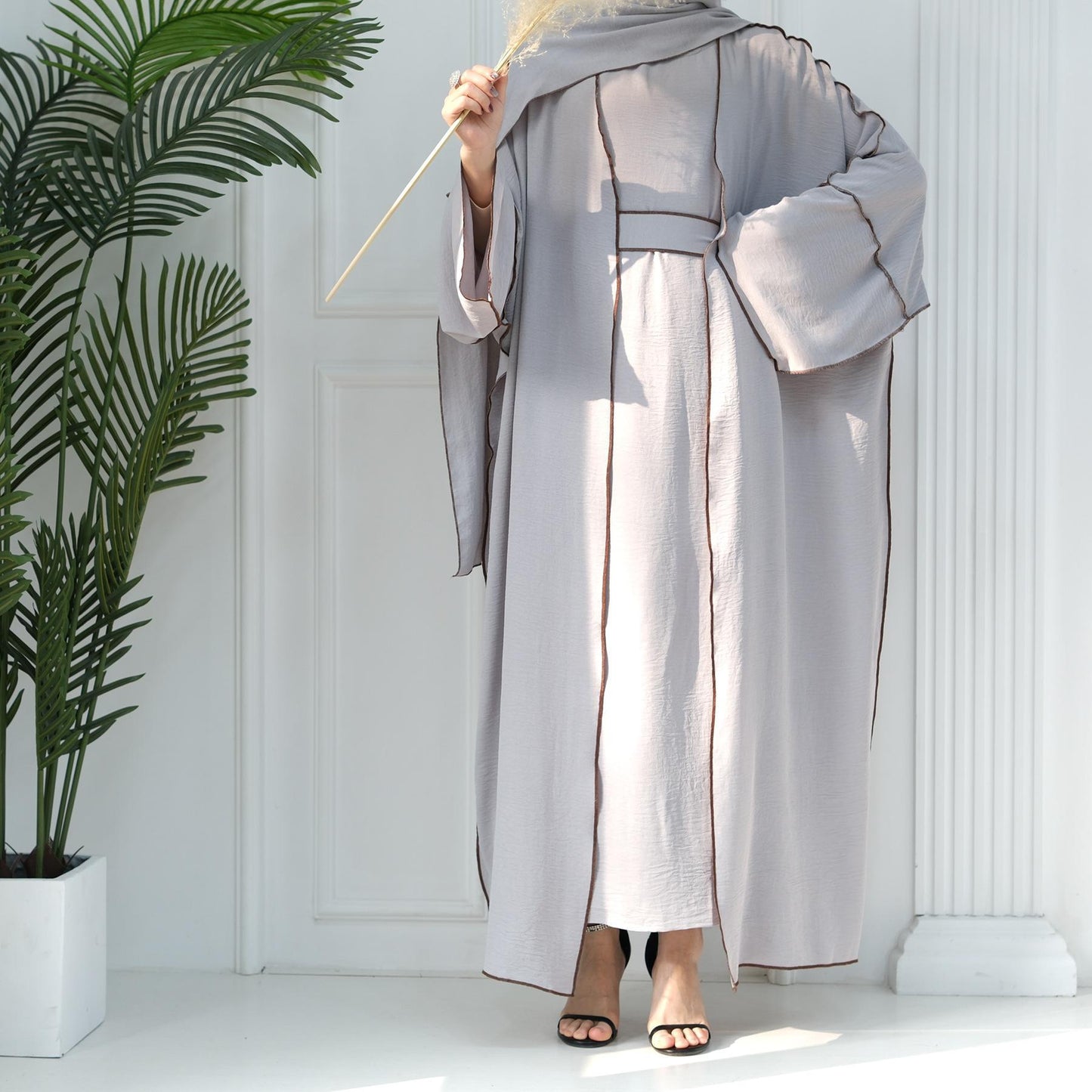 LUMAYA LM1095 3pcs Set Cardigan+without Sleeves Inner Dress+Hijab