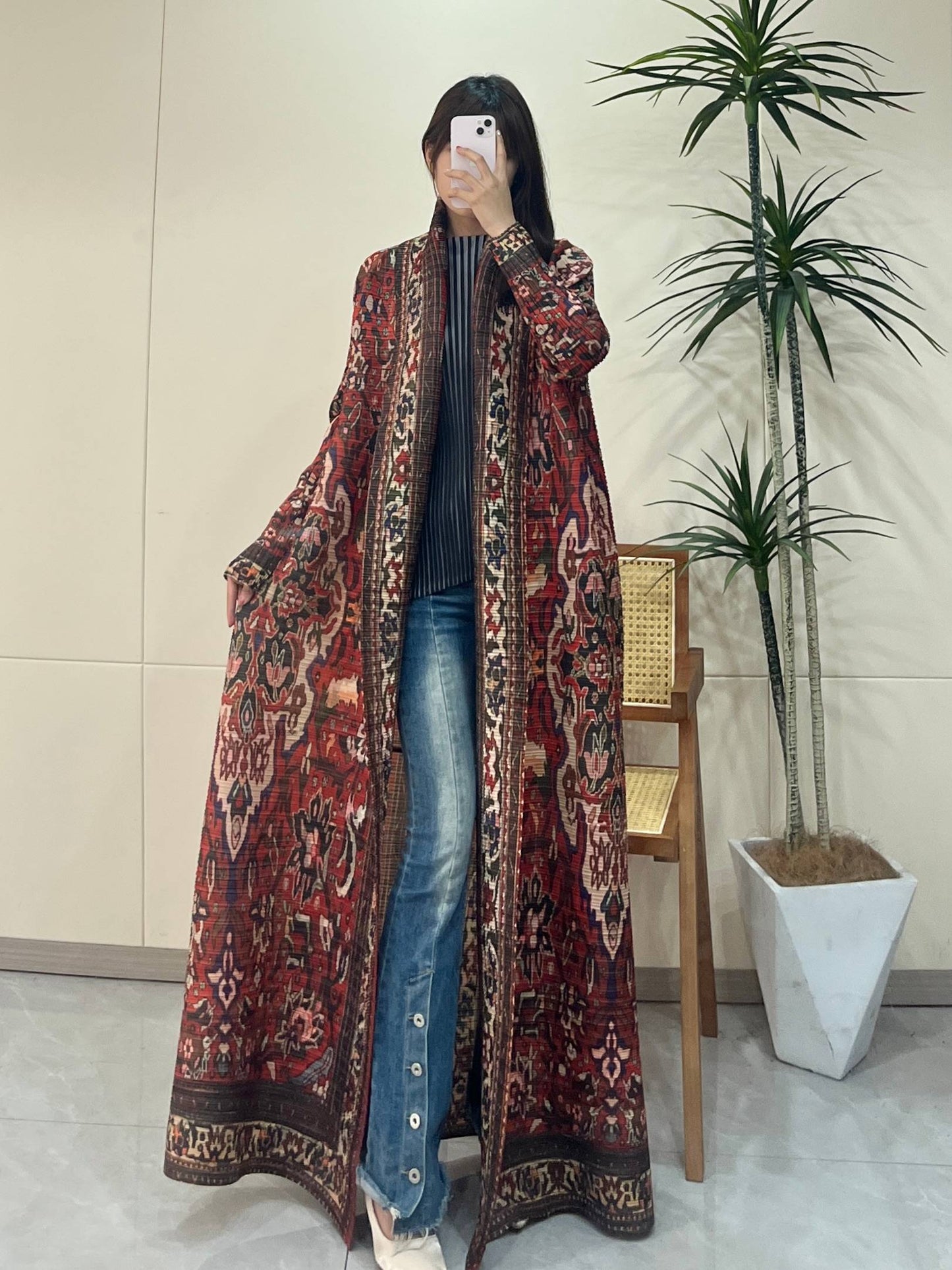 LUMAYA6706 Bohemian Elegance , Vibrant Red Printed Abaya
