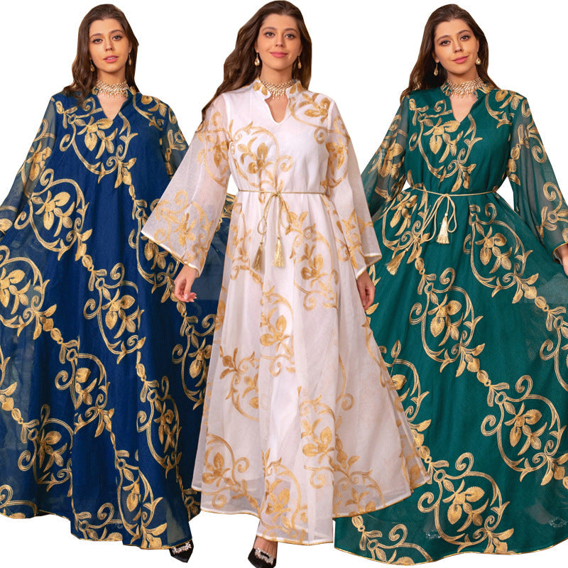LM6650 Mesh Embroidered Maxi Dress - Elegant and Stylish