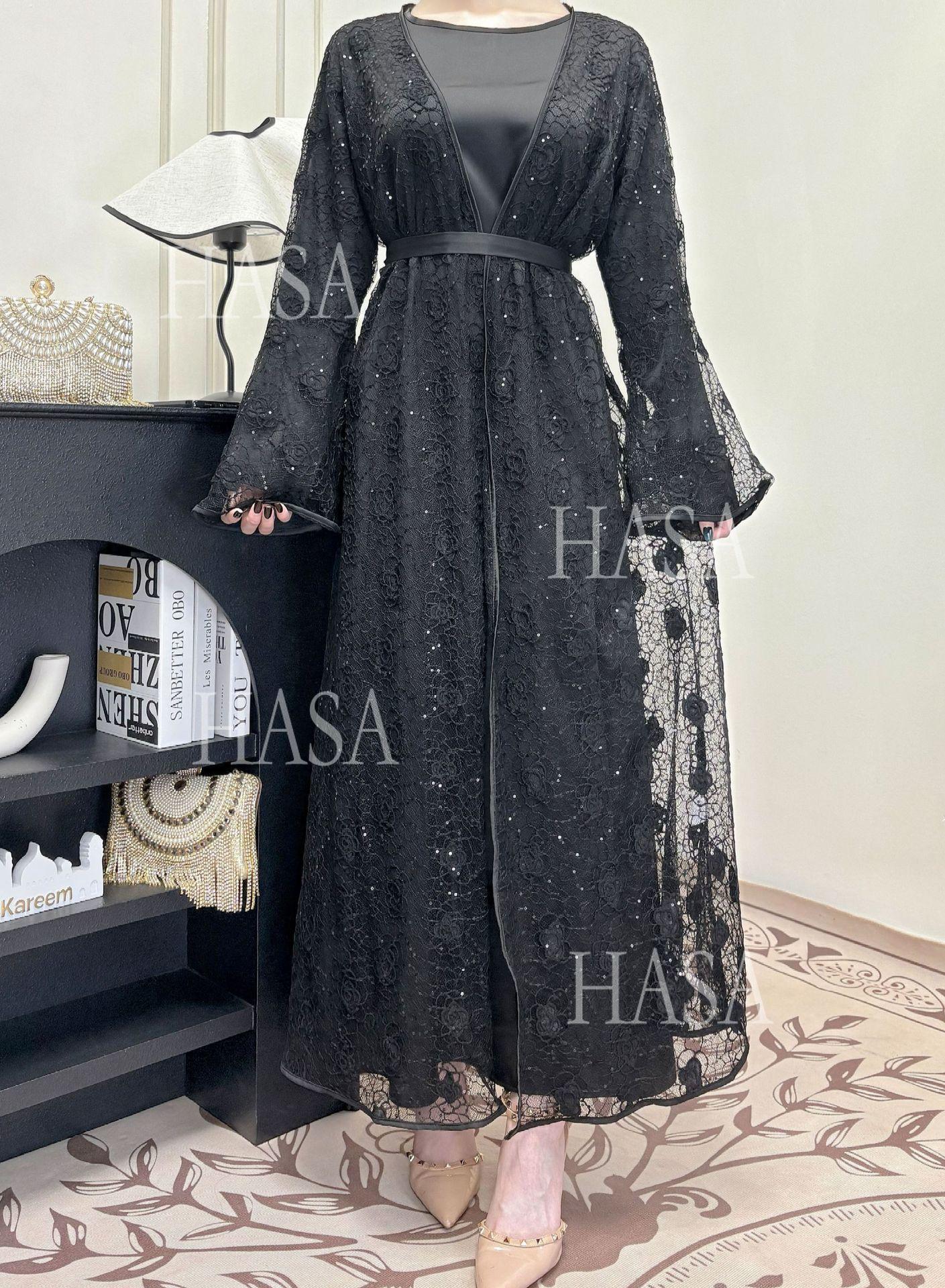 LUMAYA6482 Soft Lace Maxi Dress Set, Simple Loose Design