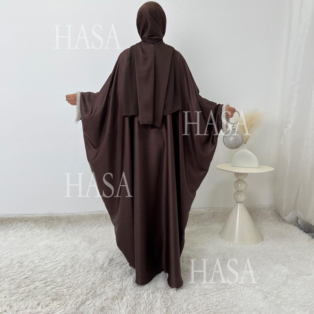 LUMAYA6496 Simple and Elegant Bat Sleeve Beaded Robe Dress (headscarf Not Included)
