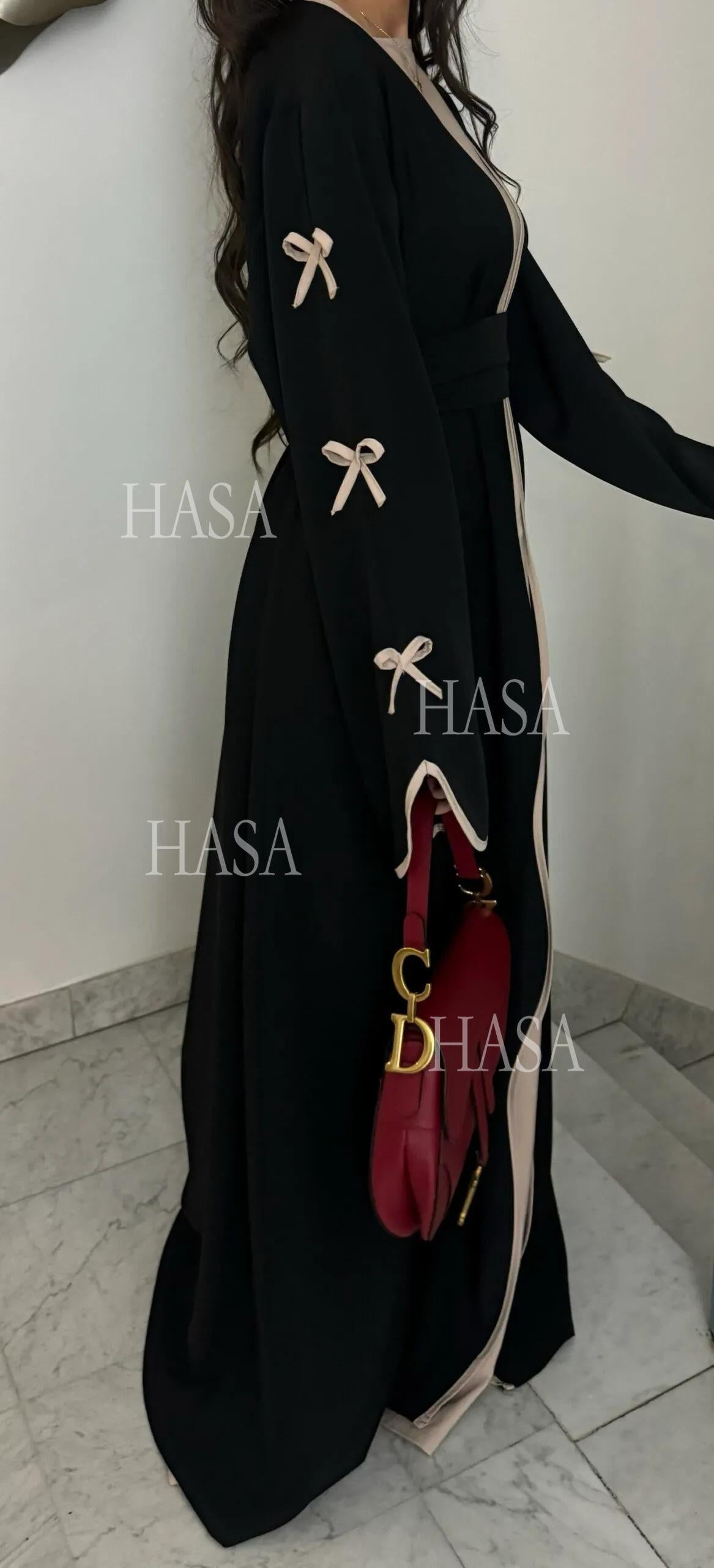 LUMAYA5862 Elegant Wavy-edge Bow Robe (with Belt) for A Feminine Look
