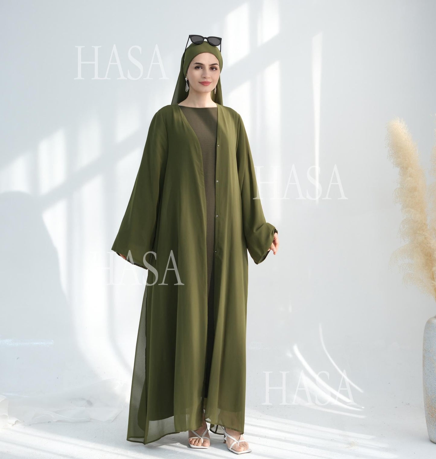 LUMAYA6513 Double-layered sleeve chiffon cardigan two-piece robe abaya (headscarf not included)