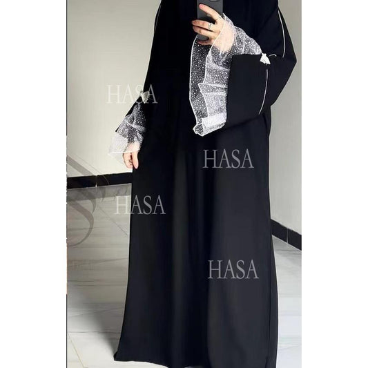 LUMAYASA's series LUMAYA6563 Elegant Lace Paneled Bow Cuff Robe Dress