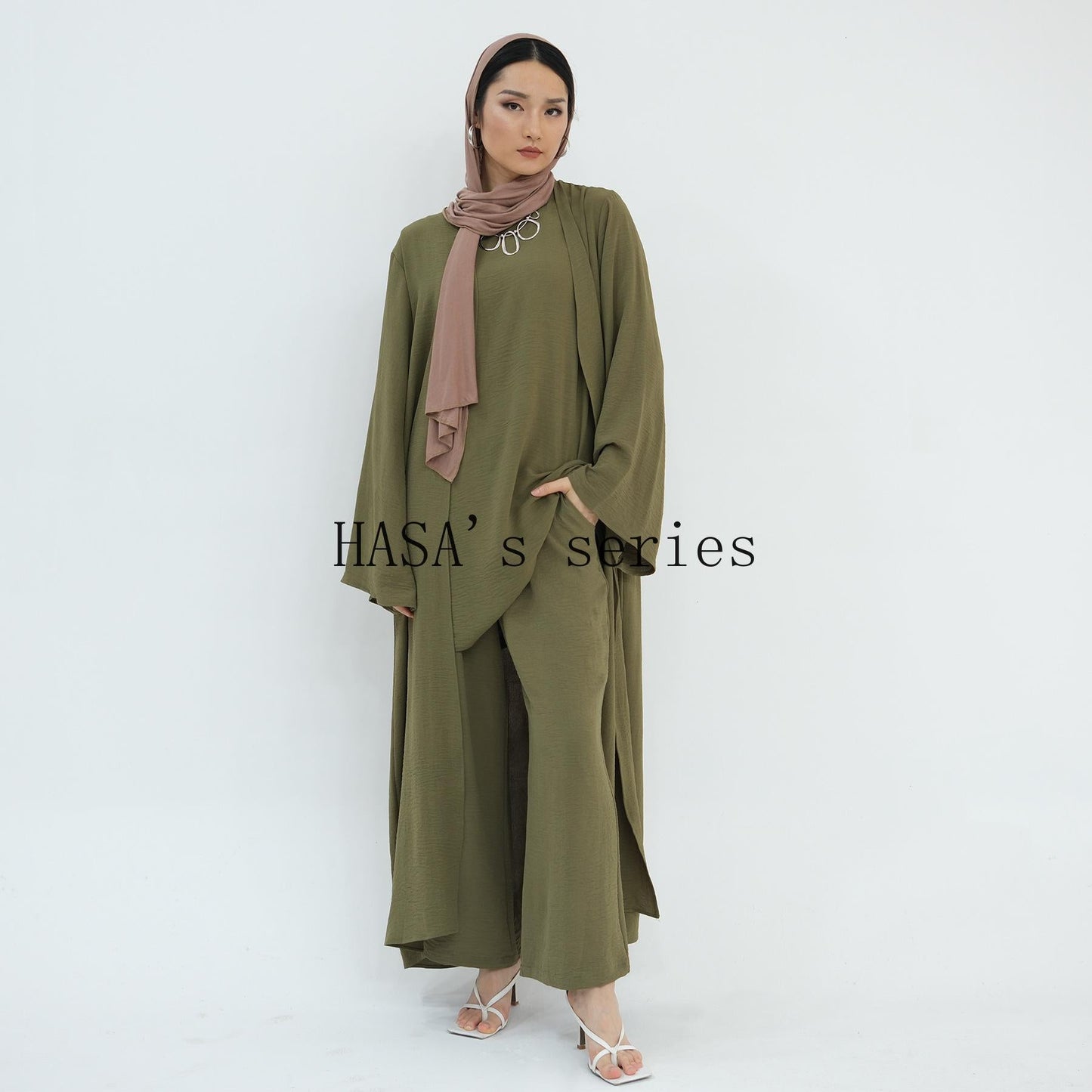 LUMAYA5107 Minimalist Style Three-piece Set | Solid Color Long Coat Paired with A Loose Two-piece Suit.
