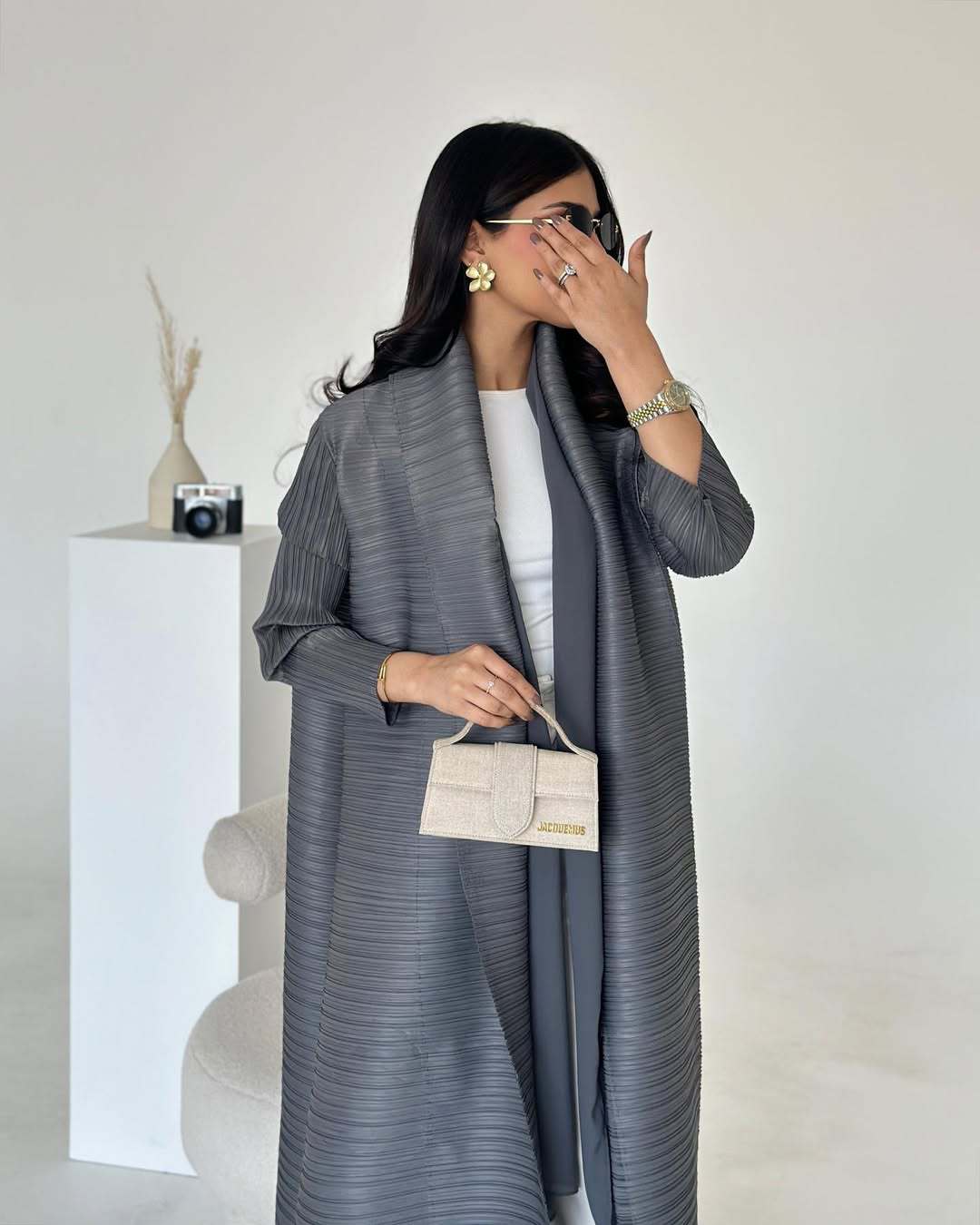 LUMAYA6729 Chocolate Crinkle | Brown Textured Open Abaya