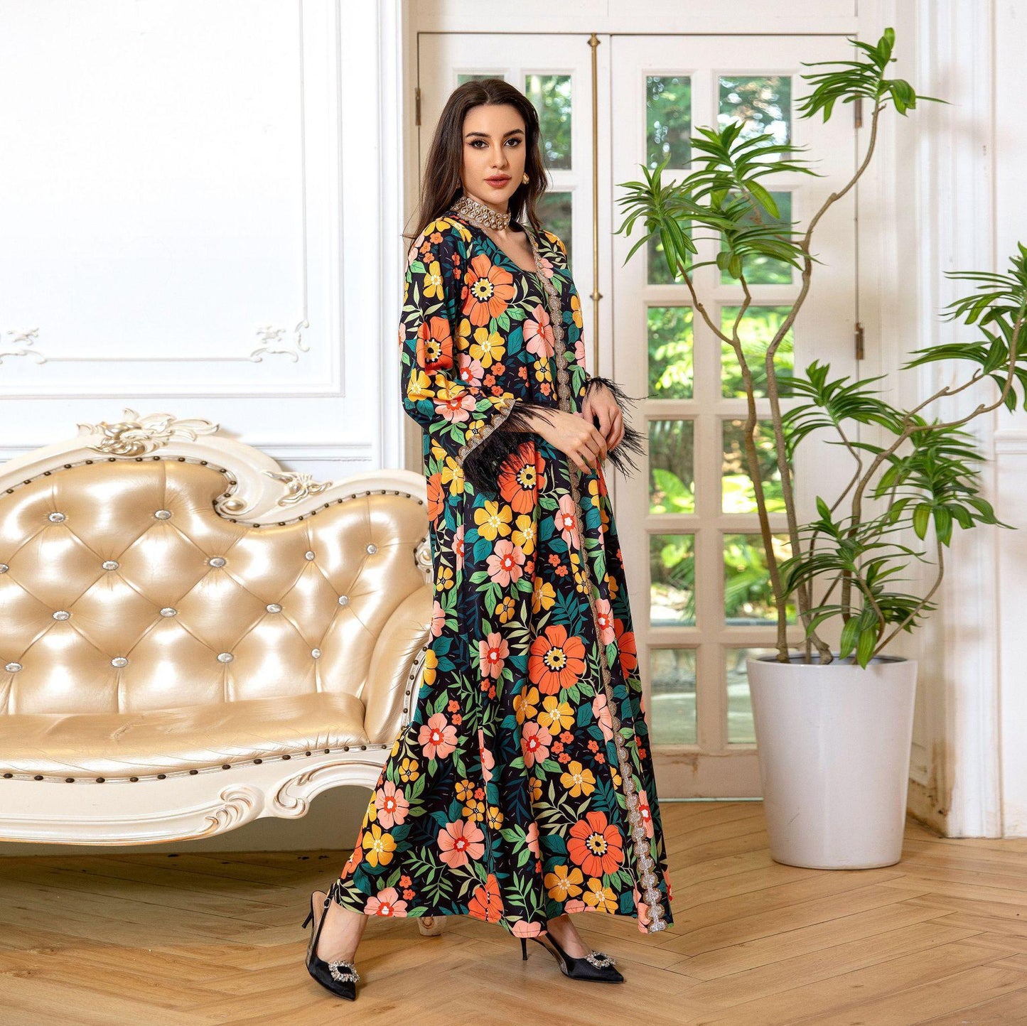LUMAYA LUMAYA1078 Printed Diamond Camel LMir Dress