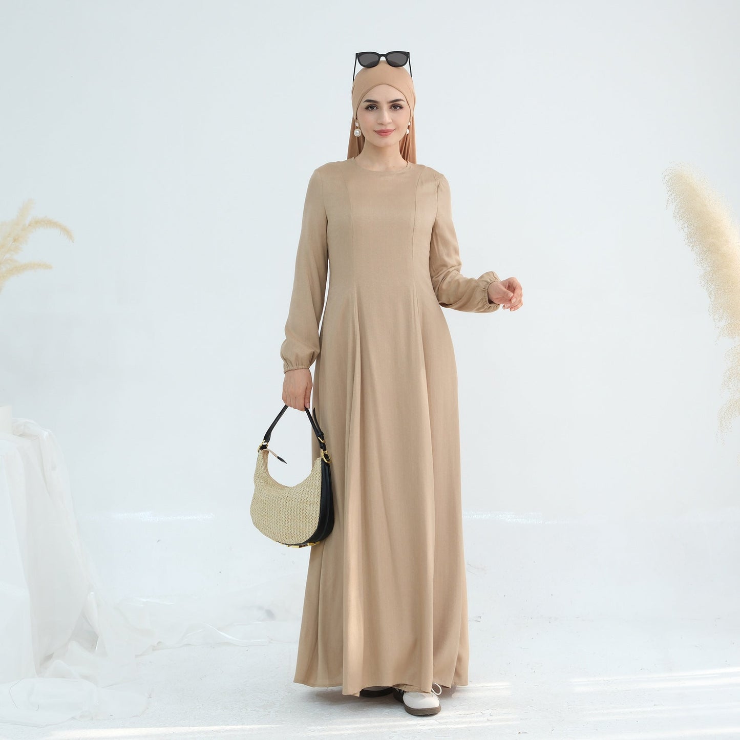 LM6632 Double Lined Simple Long Sleeve Dress