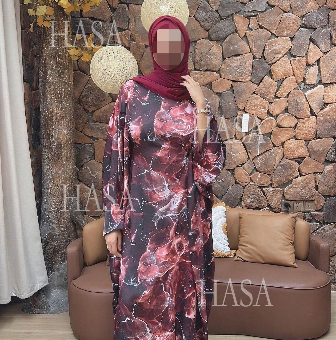 LM6621  Printed Long-sleeved Dress (with Optional Headscarf)