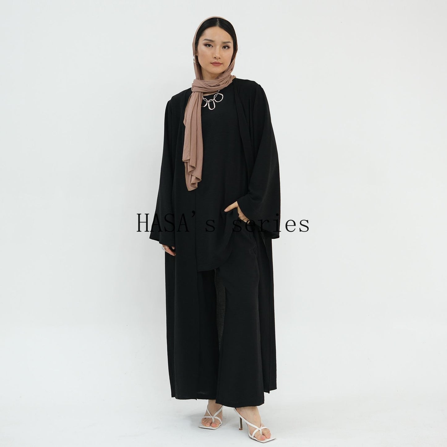 LUMAYA5107 Minimalist Style Three-piece Set | Solid Color Long Coat Paired with A Loose Two-piece Suit.